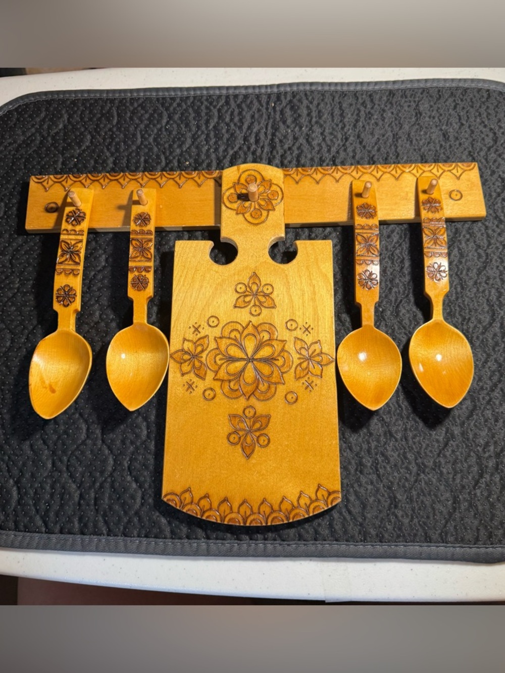 Vintage Russian / Soviet Union 6-Piece Kitchen Set- Wooden - Folk Art